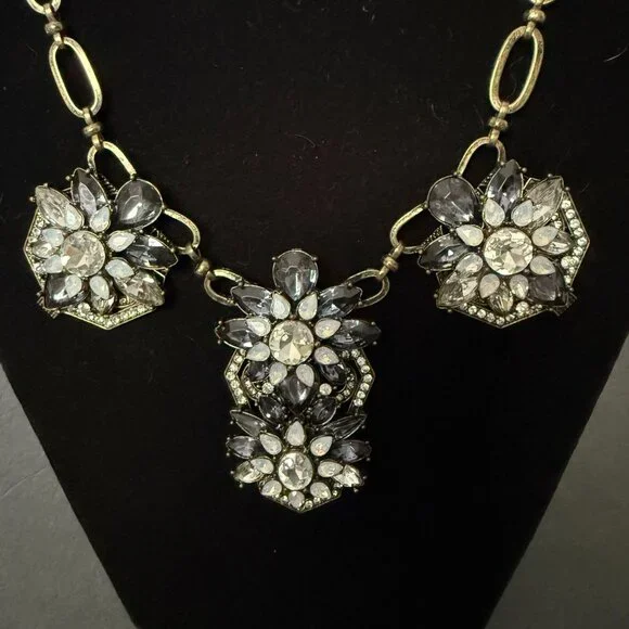 BaubleBar Statement Necklace Crystal Accents Antique Gold-Tone Links Adjustable - Picture 3 of 14